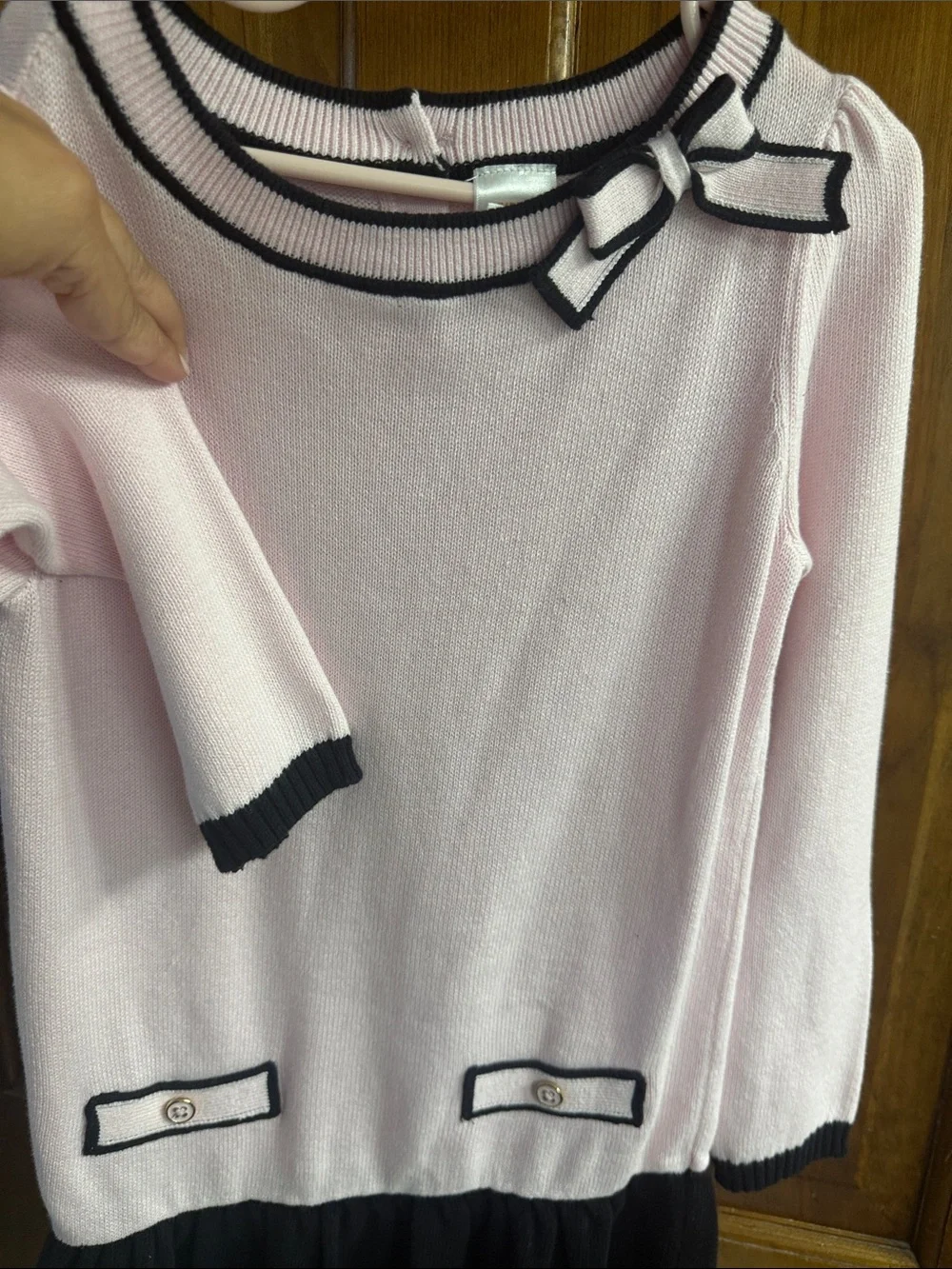 Gymboree Pink and Black Long Sleeve Bow-Trim Dress